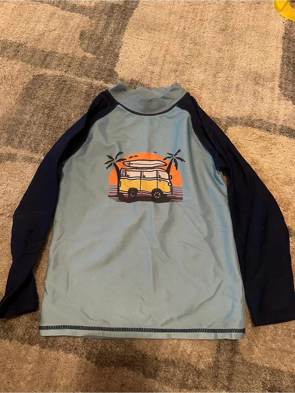 Kids Long-Sleeve Rash Guard Swim Shirt - Light Blue with Navy Sleeves
